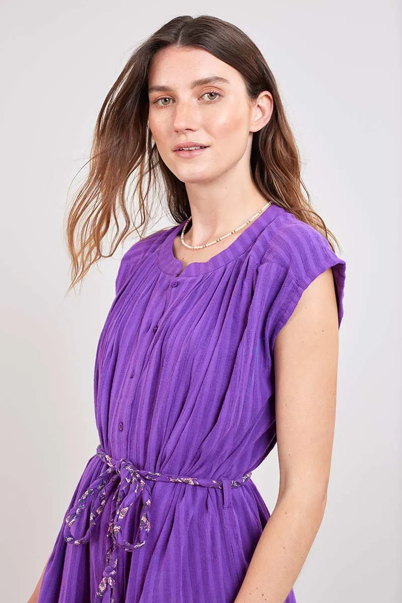 Samantha Purple Cotton Dobby Dress