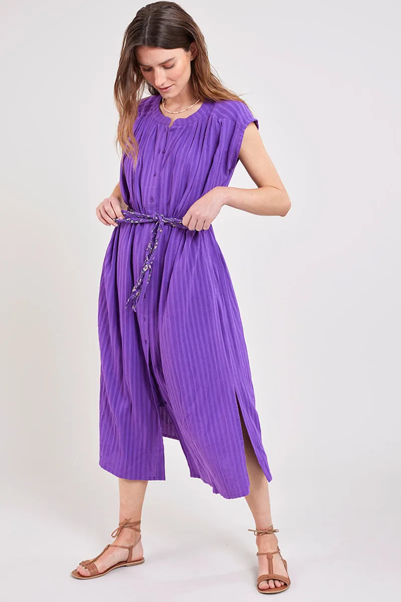 Samantha Purple Cotton Dobby Dress