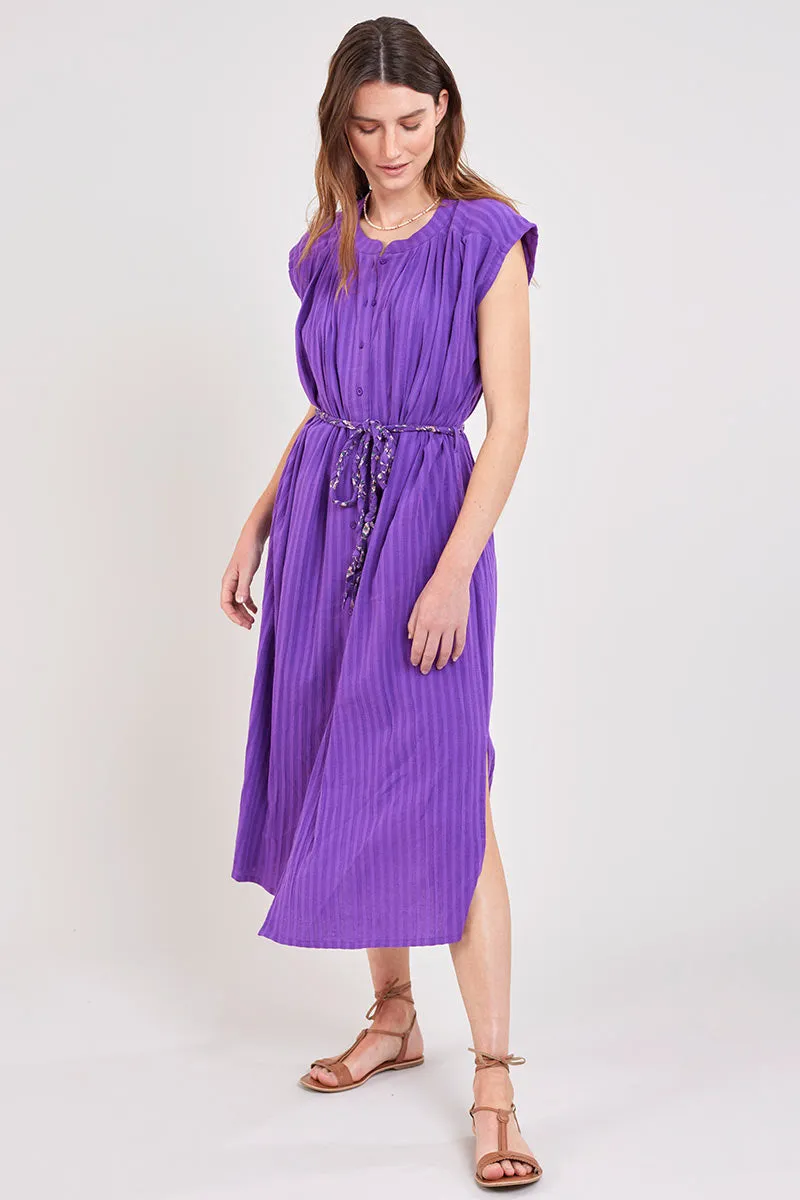 Samantha Purple Cotton Dobby Dress