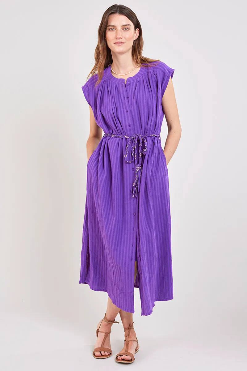 Samantha Purple Cotton Dobby Dress