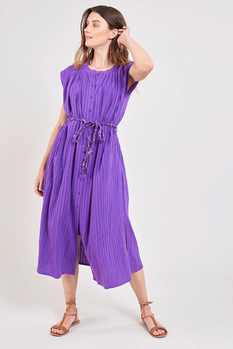 Samantha Purple Cotton Dobby Dress