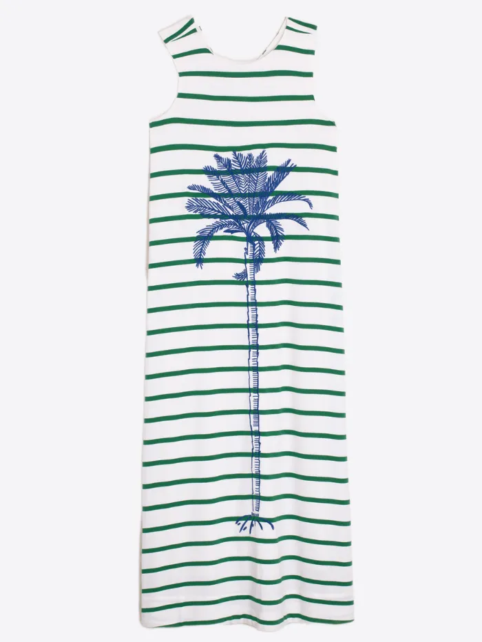 Vilagallo Women's ZINA Sleeveless Striped Maxi Dress With Embroidery 32244