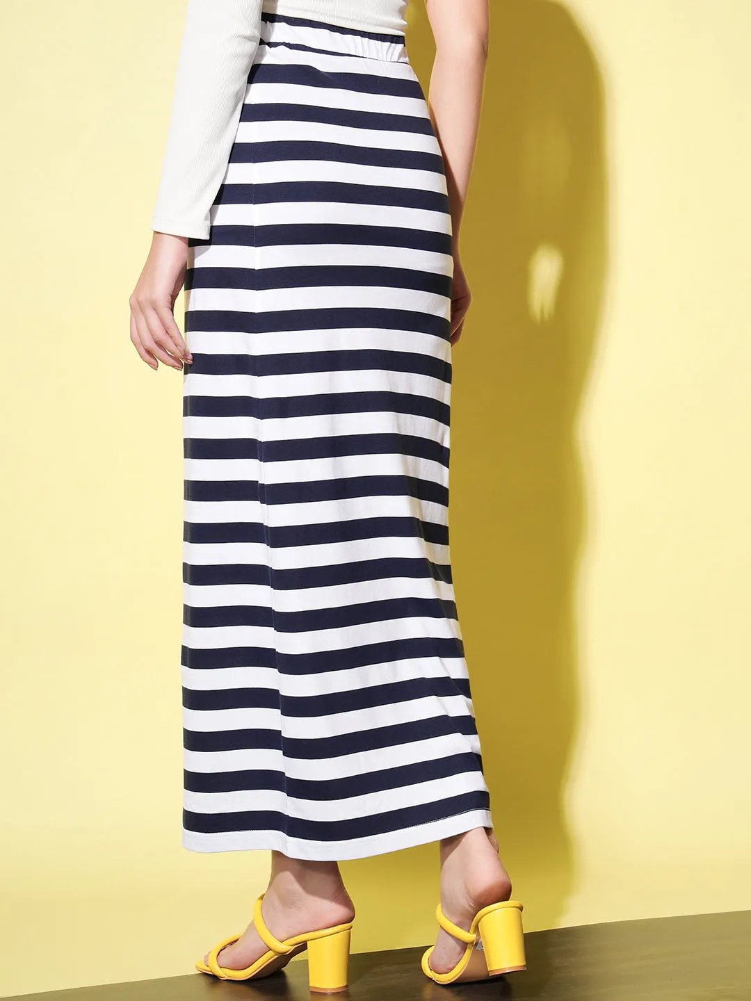 White & Navy Blue Striped Skirt