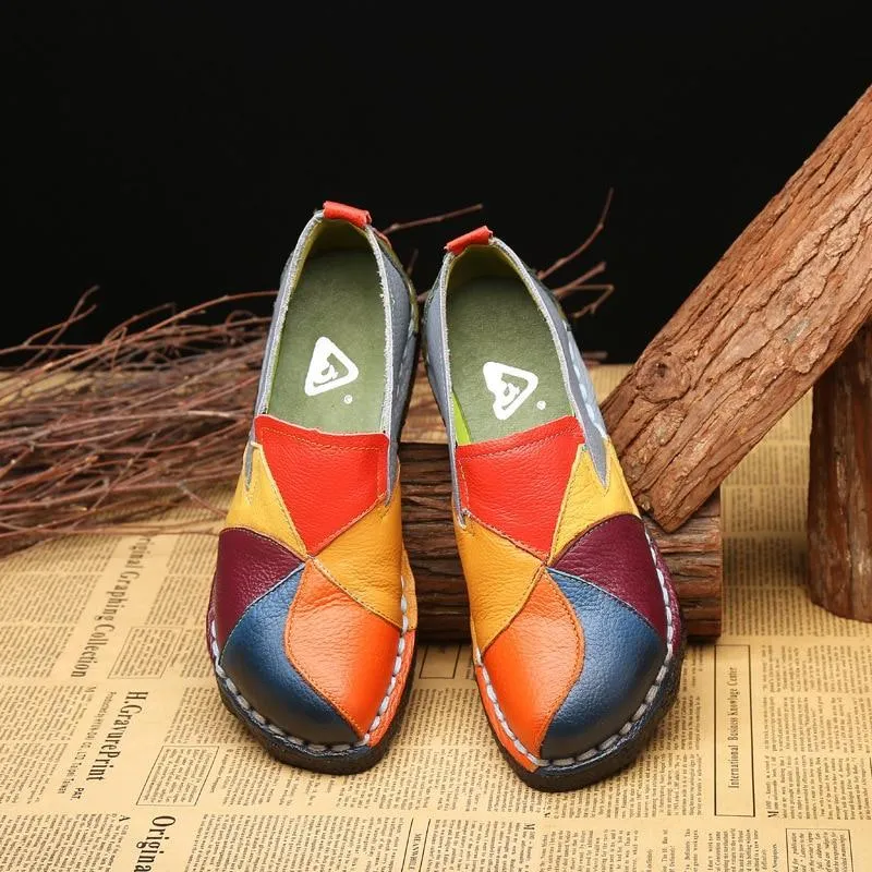 Women Ladies Female Shoes Flats Mother Shoes Cow Genuine Leather Loafers