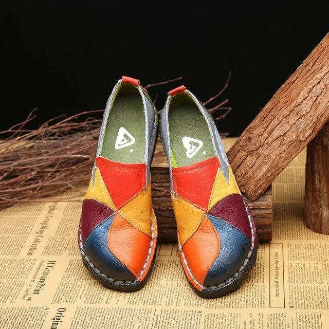 Women Ladies Female Shoes Flats Mother Shoes Cow Genuine Leather Loafers