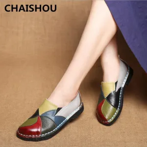 Women Ladies Female Shoes Flats Mother Shoes Cow Genuine Leather Loafers